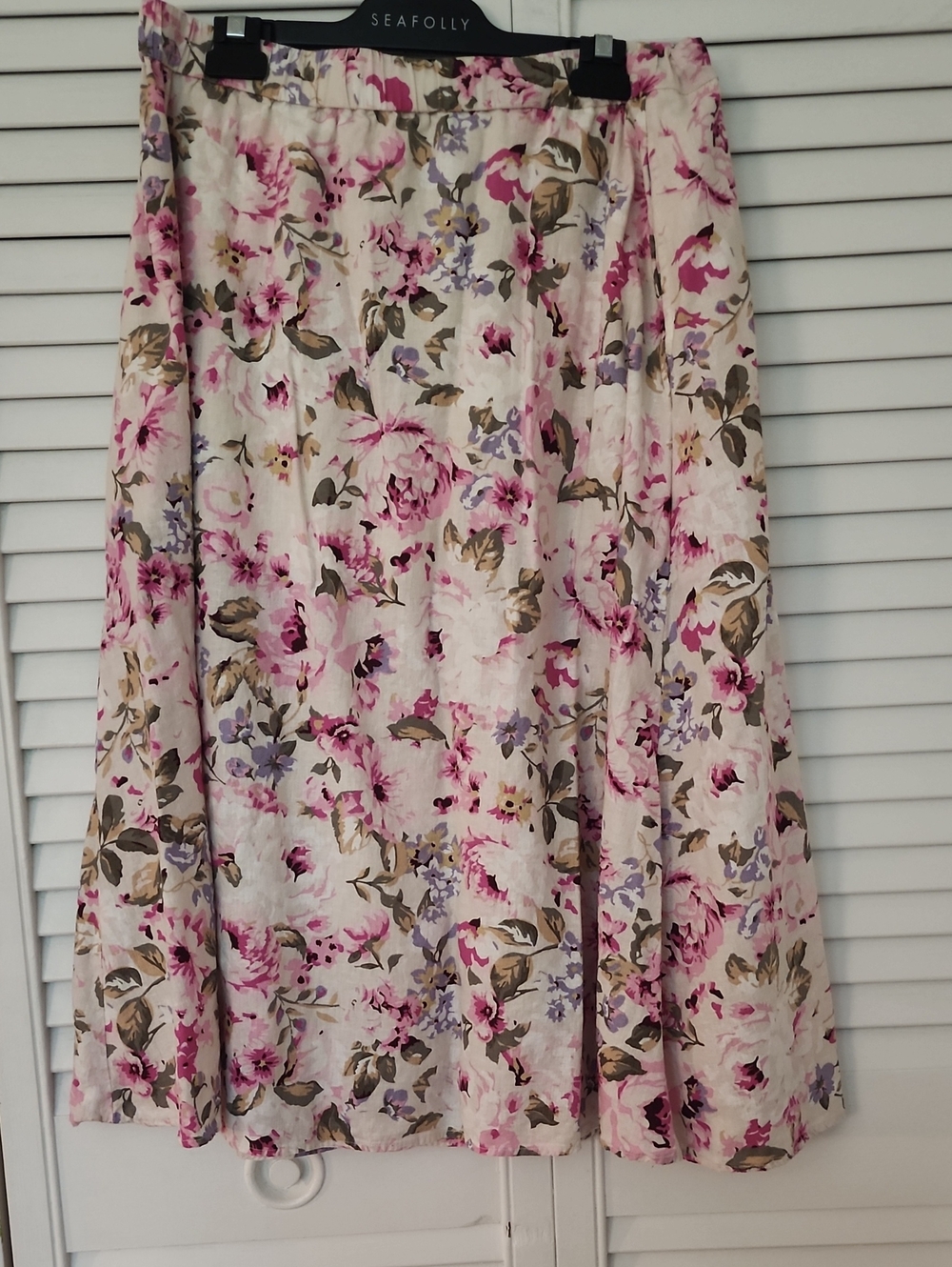 Reitmans Cream Floral Midi Skirt with Pink Accents